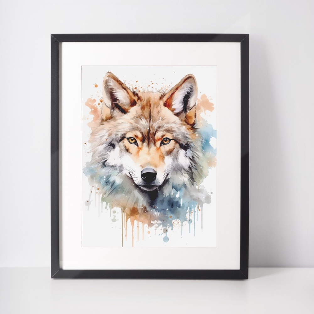 Wolf Portrait Watercolor Wall Art Illustration Print Poster Unframed - Picture 2 of 7
